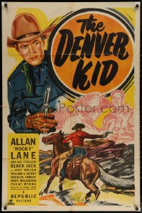 5x0909 DENVER KID 1sh 1948 cool art of cowboy Allan Rocky Lane & his stallion Black Jack, western!
