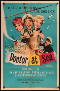 5x0923 DOCTOR AT SEA 1sh 1956 wacky art of sailor Dirk Bogarde & sexy Brigitte Bardot!
