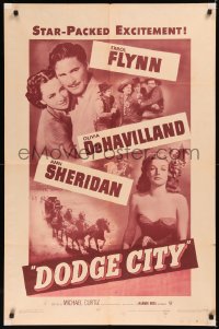 5x0925 DODGE CITY 1sh R1951 Errol Flynn, Olivia De Havilland, Ann Sheridan, Michael Curtiz classic!