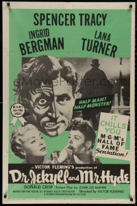 5x0930 DR. JEKYLL & MR. HYDE 1sh R1954 cool art of Spencer Tracy as half-man, half-monster!
