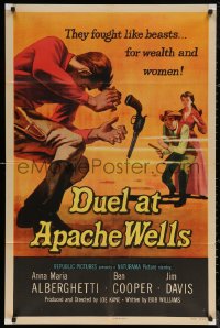 5x0934 DUEL AT APACHE WELLS 1sh 1957 they fought like beasts for wealth & women, gun duel art!