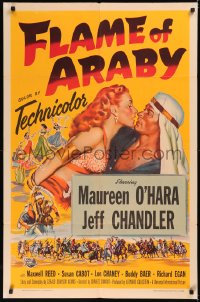 5x0988 FLAME OF ARABY 1sh 1951 romantic sexy art of Maureen O'Hara & Jeff Chandler!