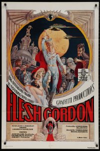 5x0992 FLESH GORDON 1sh 1974 sexy sci-fi spoof, wacky erotic super hero art by George Barr!