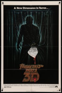 5x1008 FRIDAY THE 13th PART 3 - 3D 1sh 1982 slasher sequel, art of Jason stabbing through shower!