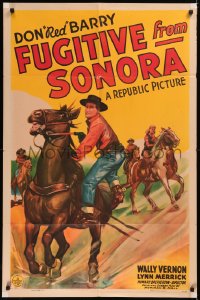 5x1015 FUGITIVE FROM SONORA 1sh 1943 cool artwork of western cowboy Don Red Barry on horse!