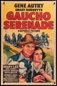 5x1019 GAUCHO SERENADE 1sh R1944 great art of singing cowboy Gene Autry & pretty Mary Lee!