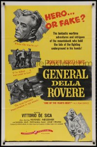 5x1022 GENERAL DELLA ROVERE 1sh 1961 Vittorio De Sica, directed by Robert Rossellini, yellow design!