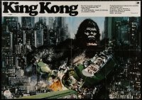 5x0211 KING KONG German 33x47 1976 great John Berkey art of BIG Ape destroying train in city!