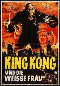 5x0294 KING KONG German 16x23 R1960s Merian C. Cooper dreaming about ape fighting dinosaur!
