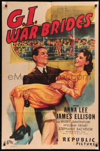 5x1017 G.I. WAR BRIDES 1sh 1946 great art of James Ellison holding pretty Anna Lee by ship!
