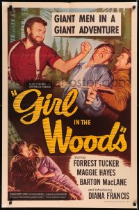 5x1037 GIRL IN THE WOODS 1sh 1958 Forrest Tucker, Maggie Hayes, action art of fighting men!