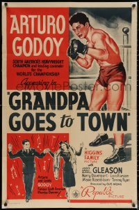 5x1049 GRANDPA GOES TO TOWN style B 1sh 1940 heavyweight champion Arturo Godoy, cool boxing artwork!