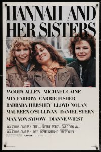 5x1067 HANNAH & HER SISTERS 1sh 1986 Woody Allen, Mia Farrow, Carrie Fisher, Barbara Hershey