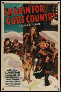 5x1073 HEADIN' FOR GOD'S COUNTRY 1sh 1943 cool art of William Lundigan, Virginia Dale & dog!