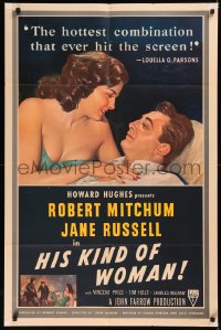 5x1086 HIS KIND OF WOMAN 1sh 1951 Robert Mitchum, sexy Jane Russell, Howard Hughes, Zamparelli art!