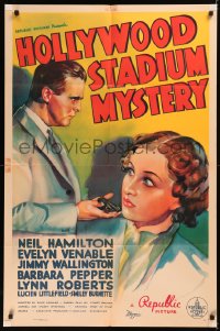 5x1090 HOLLYWOOD STADIUM MYSTERY 1sh 1937 Neil Hamilton holding gun, Evelyn Venable, ultra rare!