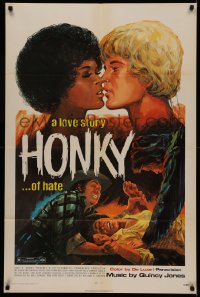 5x1094 HONKY 1sh 1971 Ben Kudo interracial love artwork, a love story of hate!