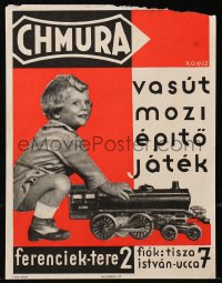5x0038 CHMURA 7x10 Hungarian advertising poster 1930 child pushing a toy train by Gyula Kaesz!