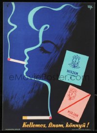 5x0042 MIRJAM 7x9 Hungarian advertising poster 1957 close-up Macskassy Janos art of a woman smoking!