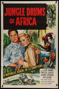 5x1148 JUNGLE DRUMS OF AFRICA 1sh 1952 Clayton Moore with gun & Phyllis Coates, Republic serial!