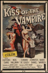 5x1158 KISS OF THE VAMPIRE 1sh 1963 Hammer, cool art of devil bats attacking by Joseph Smith!