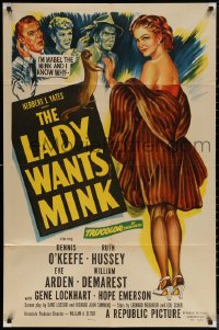 5x1166 LADY WANTS MINK 1sh 1952 art of Dennis O'Keefe, Ruth Hussey, Eve Arden, and Mabel the Mink!