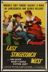 5x1173 LAST STAGECOACH WEST 1sh 1957 art of Jim Davis & Mary Castle w/guns on runaway stagecoach!