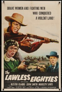 5x1176 LAWLESS EIGHTIES 1sh 1957 Buster Crabbe, Marilyn Saris, cool western action art!