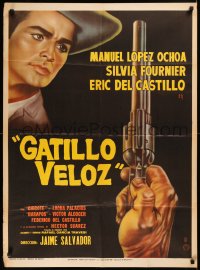5x0094 GATILLO VELOZ Mexican poster 1966 Jaime Salvador western serial, great art of revolver!