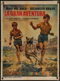 5x0099 LA GRAN AVENTURA Mexican poster 1969 art of boys running with dog by Flores, ultra rare!