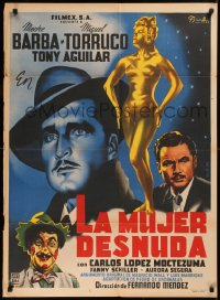 5x0103 LA MUJER DESNUDA Mexican poster 1953 art of golden naked woman by Francisco Diaz Moffitt!