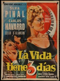 5x0106 LA VIDA TIENE 3 DIAS Mexican poster 1955 art of sexy Silvia Pinal & Carlos Navarro!