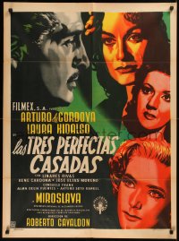5x0108 LAS TRES PERFECTAS CASADAS Mexican poster 1952 Renau art of Arturo de Cordova & pretty women!