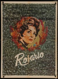 5x0128 ROSARIO Mexican poster 1971 cool portrait art of Marga Lopez in title role, Rogelio Gonzalez!