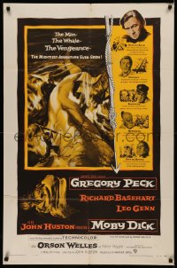 5x1258 MOBY DICK 1sh 1956 John Huston, great art of Gregory Peck & the giant whale!