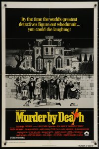 5x1273 MURDER BY DEATH 1sh 1976 great Charles Addams art of cast by dead body, yellow title design!