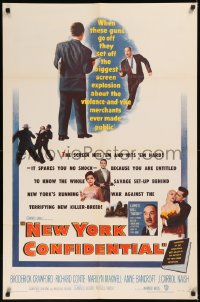 5x1285 NEW YORK CONFIDENTIAL 1sh 1955 Broderick Crawford, Richard Conte, Marilyn Maxwell!