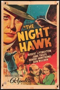 5x1289 NIGHT HAWK 1sh 1938 Robert Livingston, June Travis, Robert Armstrong, cool art!