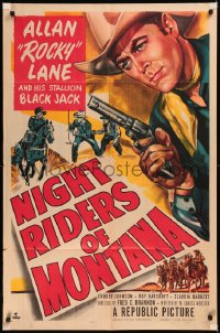 5x1292 NIGHT RIDERS OF MONTANA 1sh 1951 art of western cowboy Allan Rocky Lane & Black Jack!
