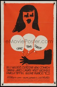 5x1318 ONE, TWO, THREE 1sh 1962 Billy Wilder, wonderful Saul Bass art of girl with balloons!