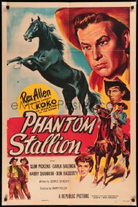 5x1336 PHANTOM STALLION 1sh 1954 great art of Arizona Cowboy Rex Allen & Koko the Miracle Horse!