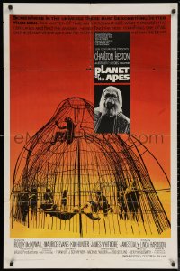 5x1341 PLANET OF THE APES 1sh 1968 Charlton Heston, classic sci-fi, cool art of caged humans!