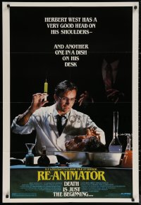 5x1374 RE-ANIMATOR 1sh 1985 great image of mad scientist Jeffrey Combs w/severed head in bowl!