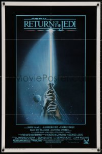 5x1378 RETURN OF THE JEDI 1sh 1983 George Lucas, art of hands holding lightsaber by Reamer!