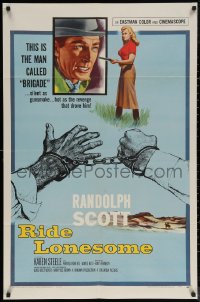 5x1386 RIDE LONESOME 1sh 1959 cowboy Randolph Scott, Karen Steele, directed by Budd Boetticher!