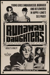 5x1399 RUNAWAY DAUGHTERS 1sh 1968 Barry Mahon, young girls deflowered in hippie sex pads!