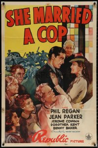 5x1425 SHE MARRIED A COP 1sh 1939 Phil Regan loves sexy Jean Parker, cool art of top cast, rare!c