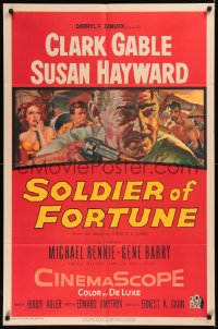 5x1443 SOLDIER OF FORTUNE 1sh 1955 art of Clark Gable shooting gun, plus sexy Susan Hayward!