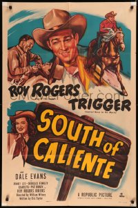 5x1450 SOUTH OF CALIENTE 1sh 1951 cool art of cowboy Roy Rogers riding Trigger + Dale Evans!