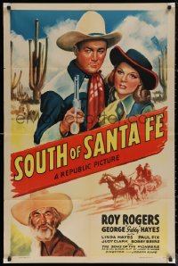 5x1451 SOUTH OF SANTA FE 1sh 1942 art of Roy Rogers, Gabby & pretty Linda Hayes in New Mexico!